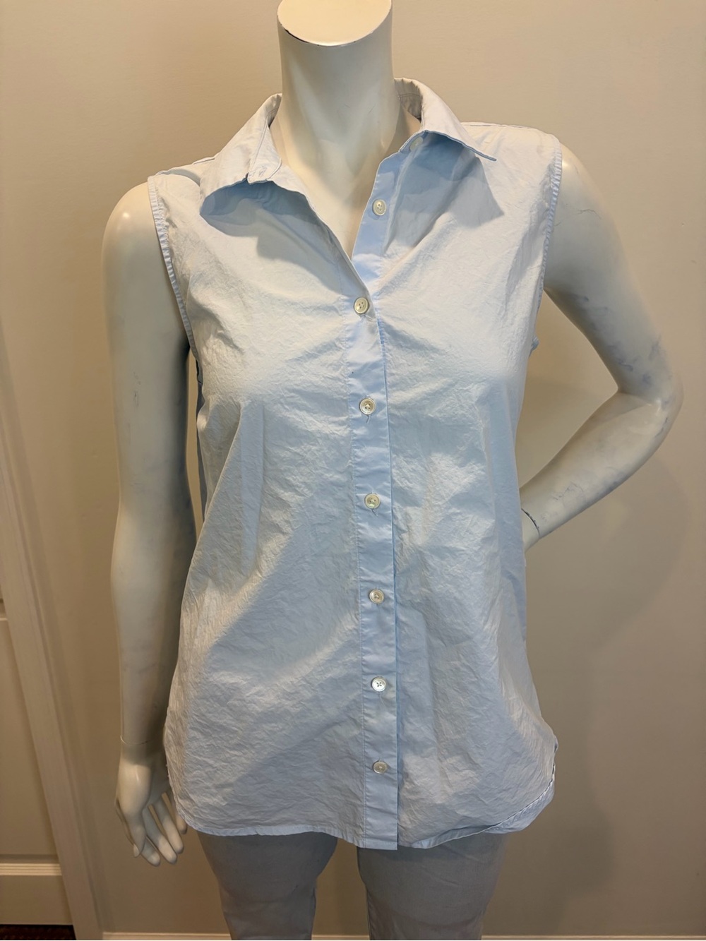 DEREK LAM 10 CROSBY Light Blue Abstract Asymmetrical Button Down Tank Blouse